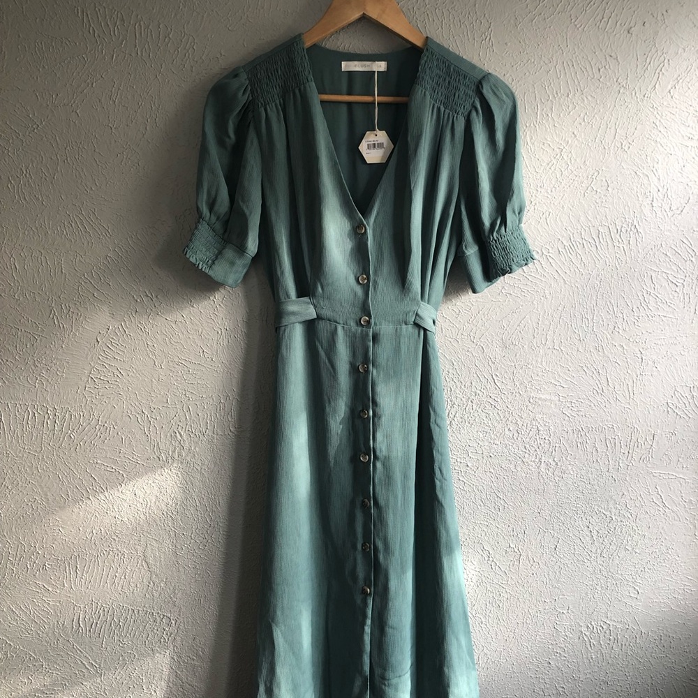 Pinkblush Teal Button-Front Midi Dress